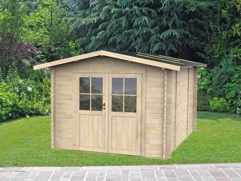 Alce Opera 250x250 - Abri de jardin à bois - Avec fenêtres et porte à double battant - 250x250x207 cm