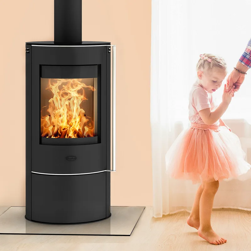 Poêle à bois Fireplace Elite Angerona en acier noir avec plaque de recouvrement en verre + 1 m³ de bois de chauffage