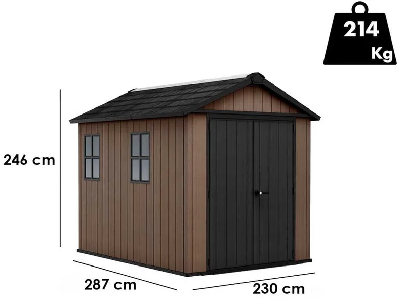 Keter Newton plus 759/975 - Abri de jardin - Avec porte à double battant et fenêtres - 230 x 287 x 246 cm