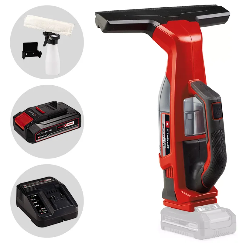 Einhell BRILLIANTO - Nettoyeur de vitres à batterie - aspire résidu humide - 18V/2,5Ah