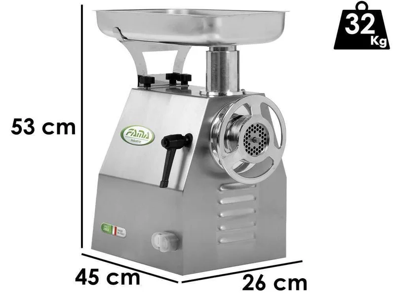 Fama TI22R - Hachoir à viande électrique - Corps en acier inox - Groupe de hachage en fonte - 400V