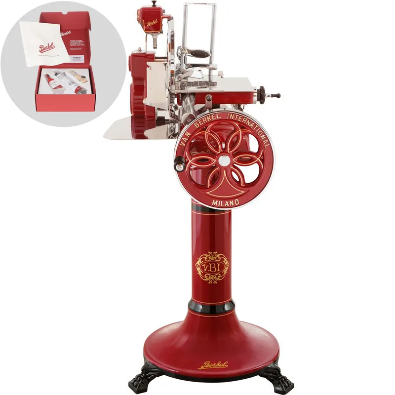 Berkel B114 - Trancheuse à volant avec piédestal - Lame en acier au chrome de 320 mm - Rouge