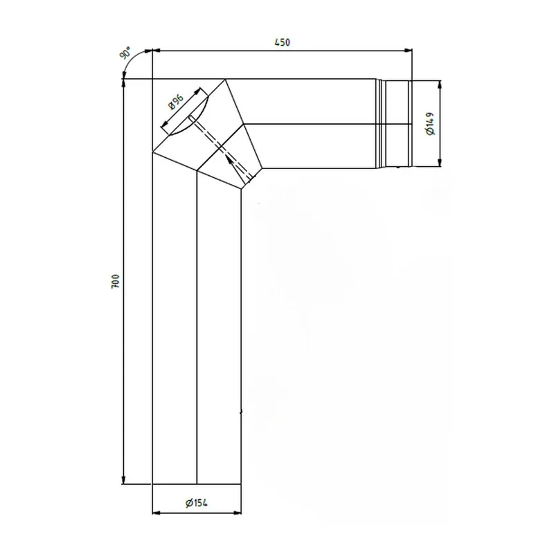 Raik coude LS diamètre 150/90° 2,00mm 3-pièces 700/450 avec porte intégrée gris
