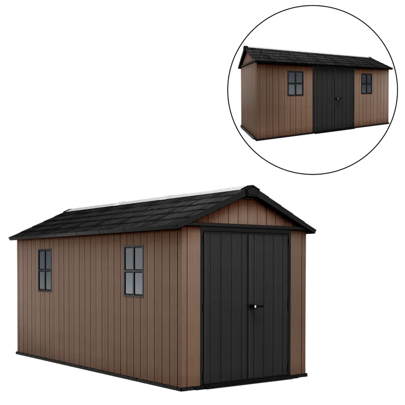 Keter Newton plus 7515/1575 - Abri de jardin - Avec porte à double battant et fenêtres - 230 x 476 x 246 cm