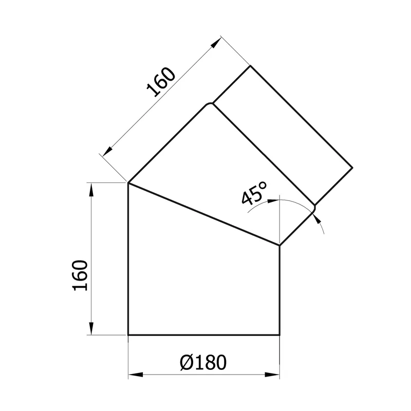 Raik Basic coude de tuyau de fumée 180mm noir 45° sans porte pour tuyau de fumée / conduit de fumée