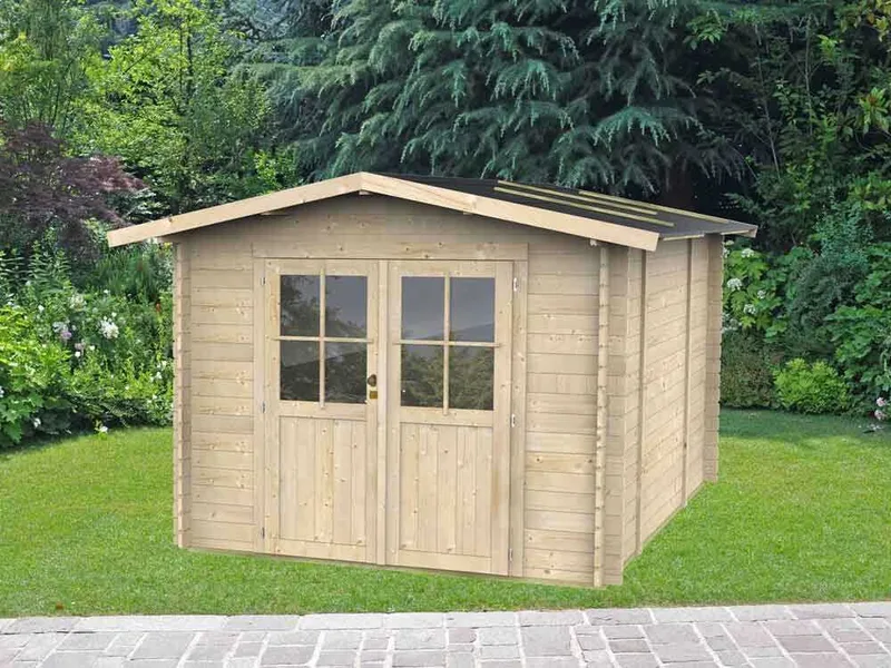 Alce Opera 300x250 - Abri de jardin à bois - Avec fenêtres et porte à double battant - 300x250x219 cm