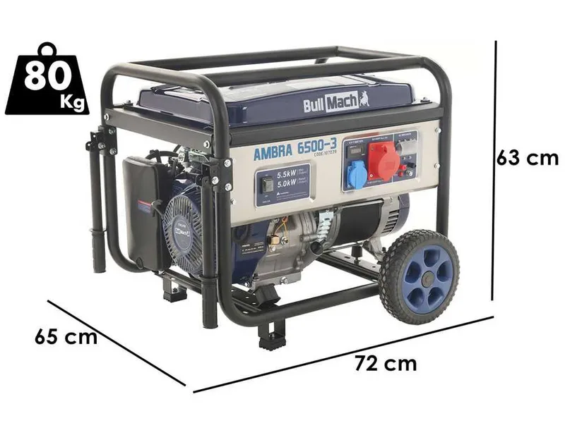 BullMach AMBRA 6500-3 - Groupe électrogène 5.5 Kw triphasé - Version à chariot
