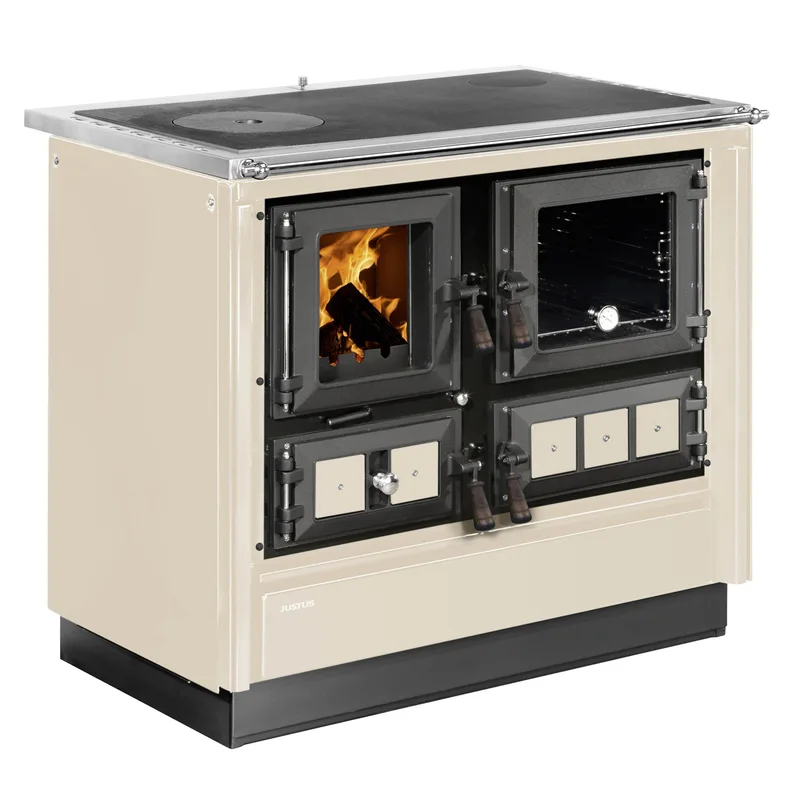 Justus Rustico-90 2.0 Poêle de cuisine en acier crème, compartiment de cuisson à droite