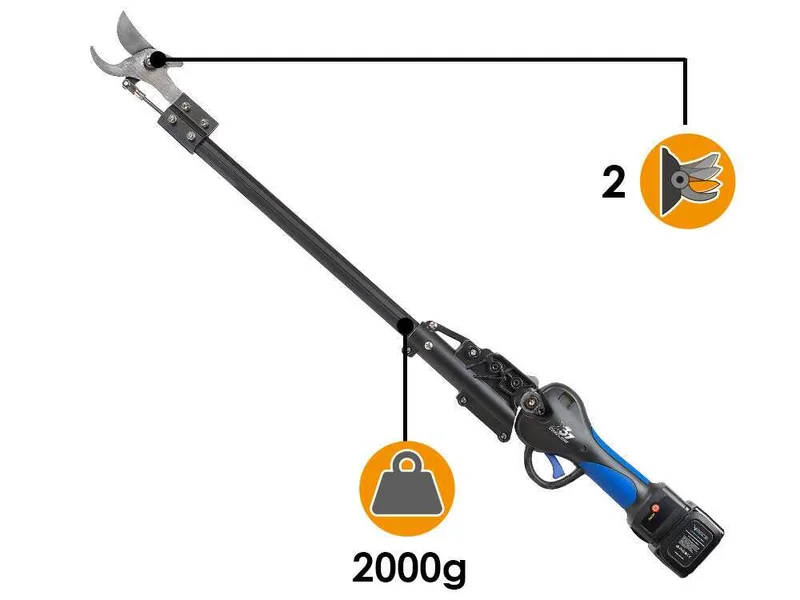 VESCO X37AF - Sécateur électrique sur perche à batterie - 90 cm - 2 x 21.6 V 2.5 Ah - Diamètre de coupe 37 mm