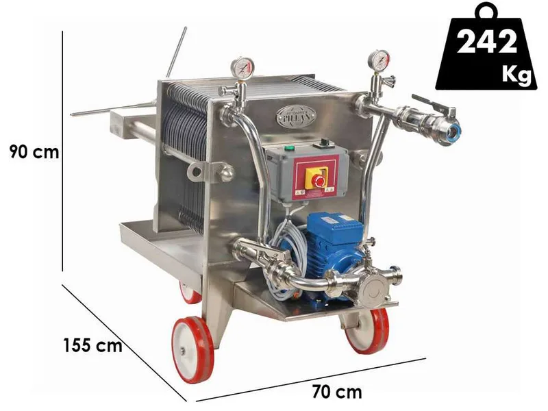 Enotecnica Pillan FC42 - Filtre à vin professionnel de 20 cartons 40x40 cm - Châssis et pompe INOX