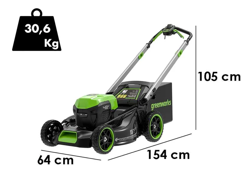 Greenworks GD48LM51SPIIK5 - Tondeuse à gazon autotractée à batterie - 48V/5Ah - Coupe 51 cm