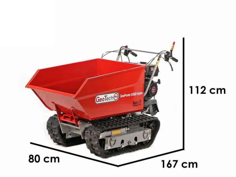 GeoTech Pro GeoPorter 630D Hydro - Brouette à moteur sur chenille - benne dumper hydraulique 600Kg