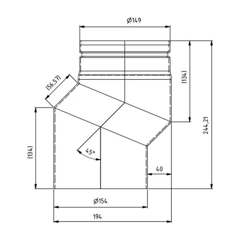 Raik coude décalé LS diamètre 150x244x2,00mm rétréci décalage 40mm gris