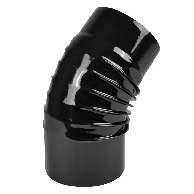 Coude de conduit de fumée / Coude de tuyau de poêle émaillé 130 mm - Coude à 45° nervuré noir
