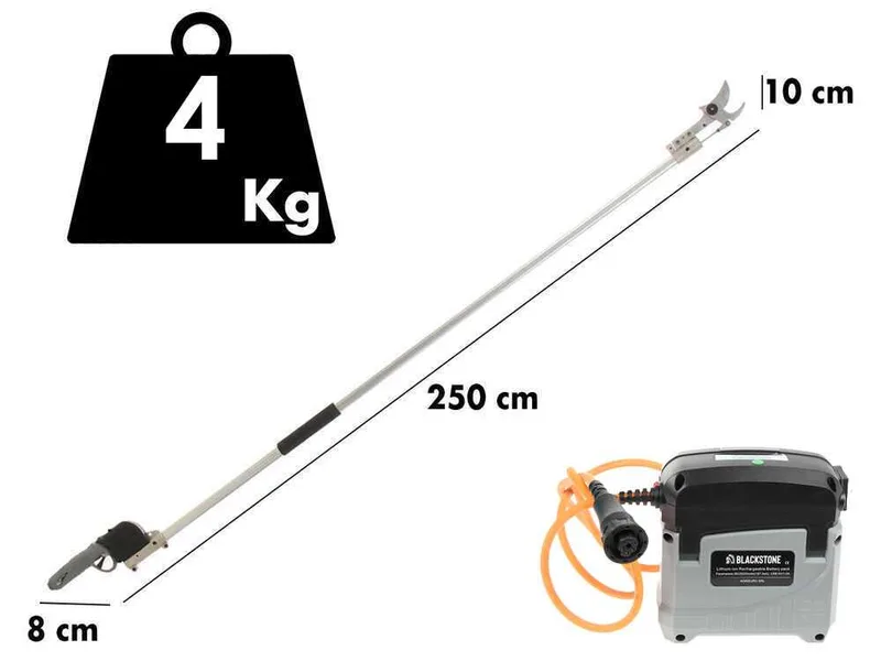 Sécateur électrique de taille BlackStone 500-BP avec perche BlackStone 32-H de 2,5 mt - Coupe à enclume - Diamètre de coupe 40 mm