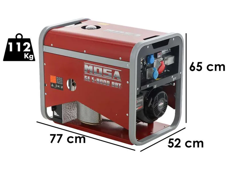 MOSA GE S-8000 BBT AVR EAS - Groupe électrogène à essence avec dém. électrique 6.4 KW - Continu 5.6 kW Triphasé - Moteur B&S XR2100