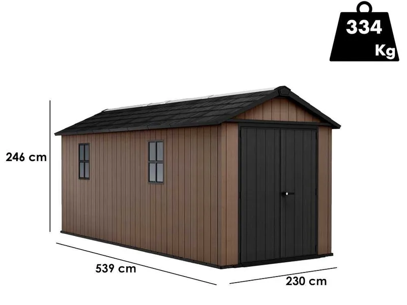 Keter Newton plus 7517/1775 - Abri de jardin - Avec porte à double battant et fenêtres - 230 x 539 x 246 cm
