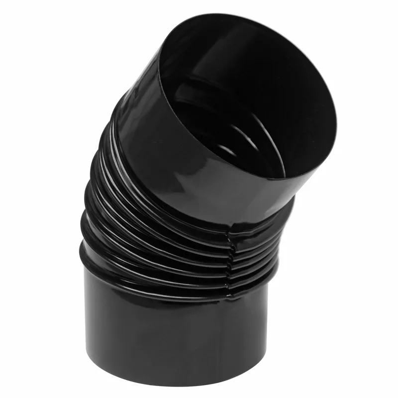 Coude de conduit de fumée / Coude de tuyau de poêle émaillé 130 mm - Coude à 45° nervuré noir avec ouverture de nettoyage