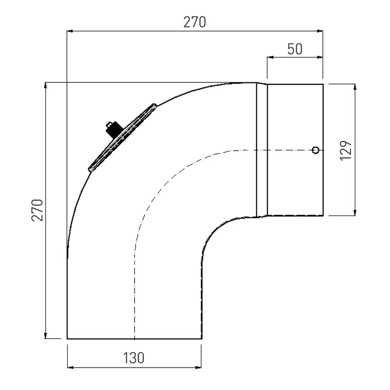 Coude de conduit de fumée / Coude de tuyau de poêle émaillé 130 mm - Coude 90° lisse ivoire avec ouverture de nettoyage