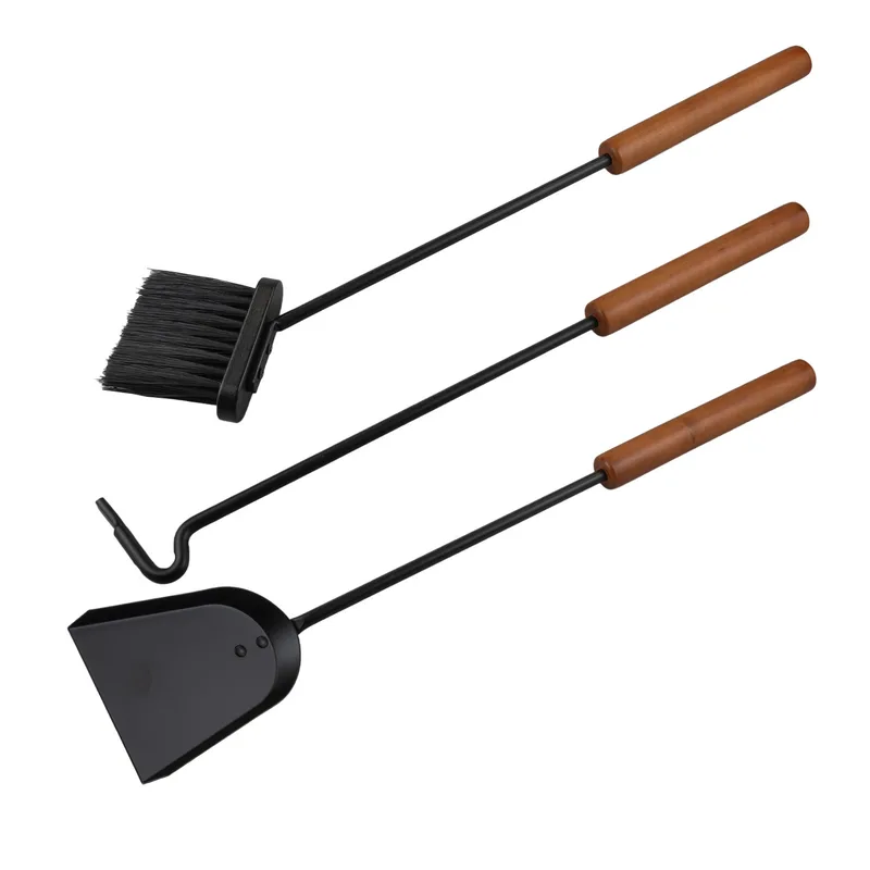 Raik Serviteur de cheminée Benno Set 3 pièces Noir avec long manche en bois