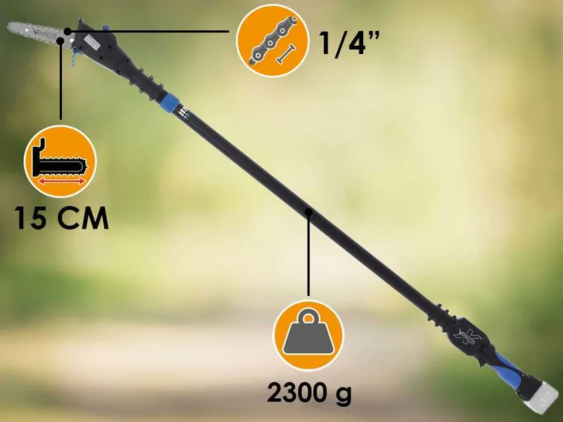Vesco X150AT - Élagueuse à batterie sur perche télescopique - 160-250 cm - 21,6 V