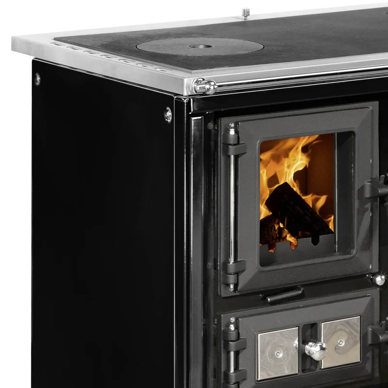 Justus Rustico-90 2.0 poêle de cuisine en acier noir, compartiment de cuisson à droite