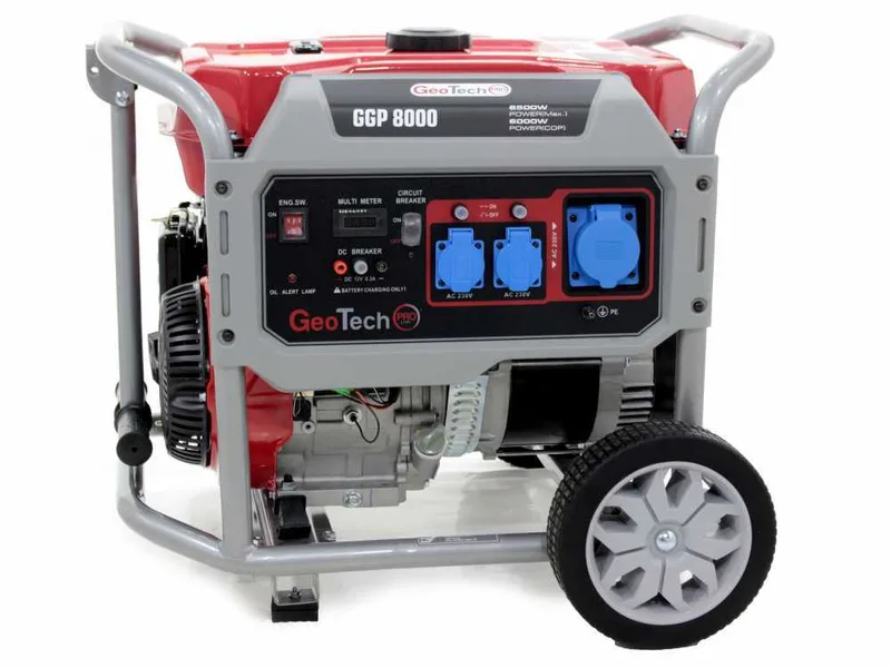 GeoTech Pro GGP 8000 - Groupe électrogène sur chariot avec AVR 6.5 kW - Continue 6 kw Monophasé