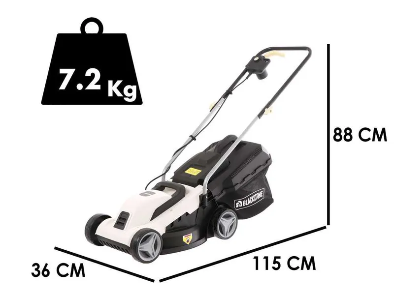 BlackStone B-ELM 33 - Tondeuse à gazon électrique - 1300W - Coupe de 33 cm