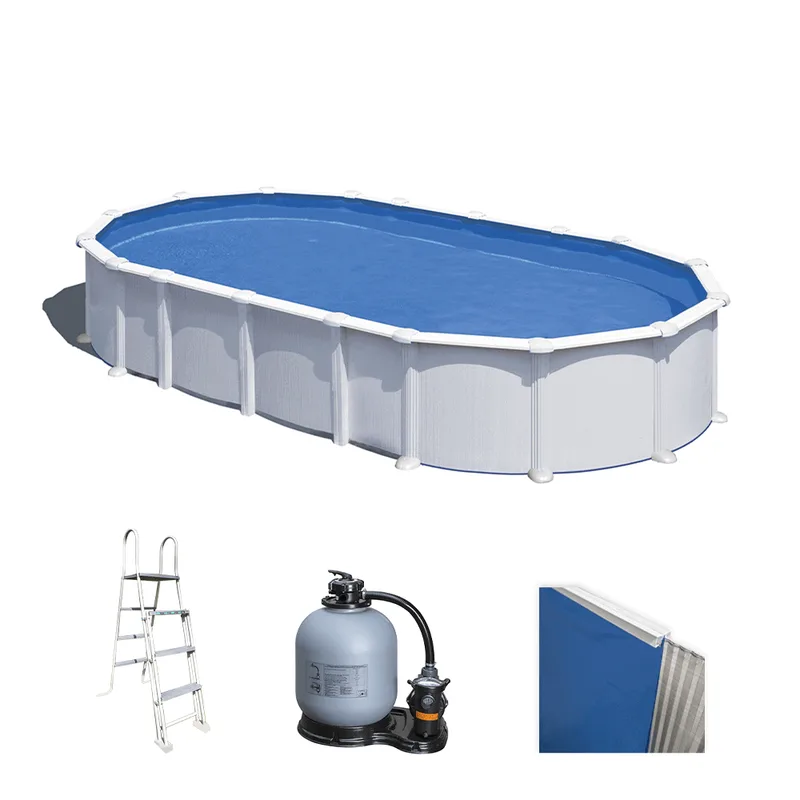 Gre Haiti Ovale 800 x 470 x 132 cm - Piscine hors-sol en acier - Traverses enterrées