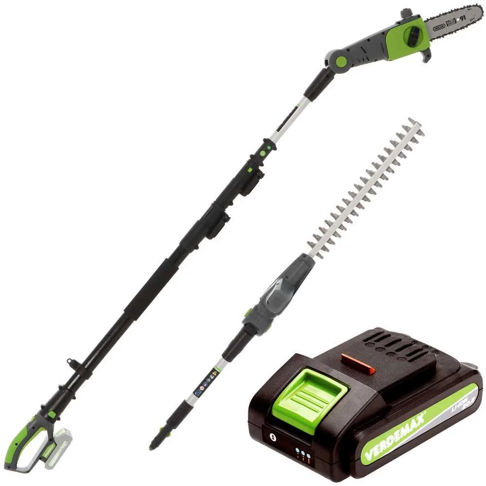 Verdemax PTT20 - Kit perche élagueuse et taille-haie télescopique - Batterie 20V 2Ah