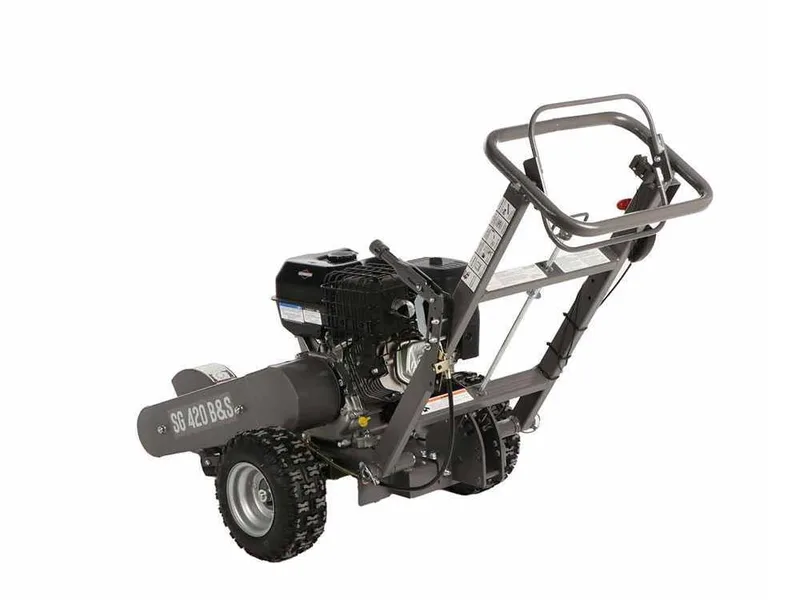 BlackStone SG 420 B&S - Rogneuse de souches - Moteur B&S XR2100 420 cm3 - Disque de coupe avec 8 marteaux en carbure de tungstène