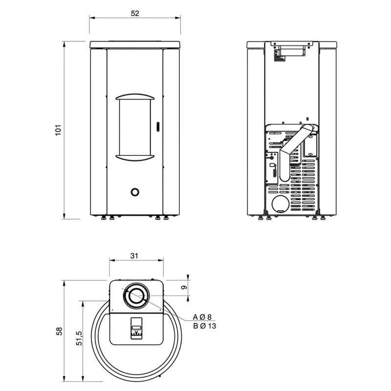 EK63 Like 90+ Evo Poêle à granulés acier blanc COAX