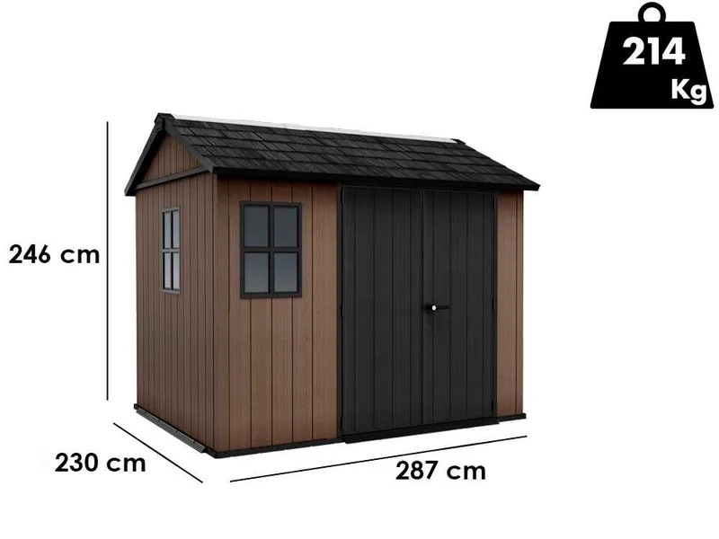 Keter Newton plus 759/975 - Abri de jardin - Avec porte à double battant et fenêtres - 230 x 287 x 246 cm