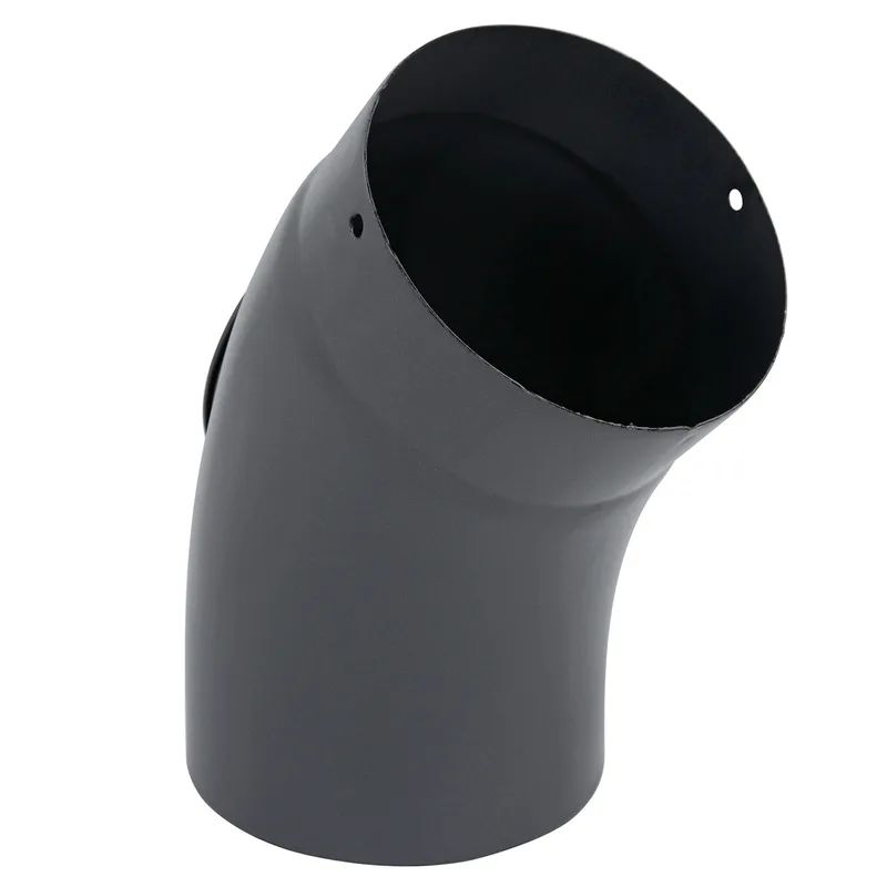 Coude de conduit de fumée / Coude de tuyau de poêle émaillé 150 mm - Coude lisse à 45° gris avec ouverture de nettoyage