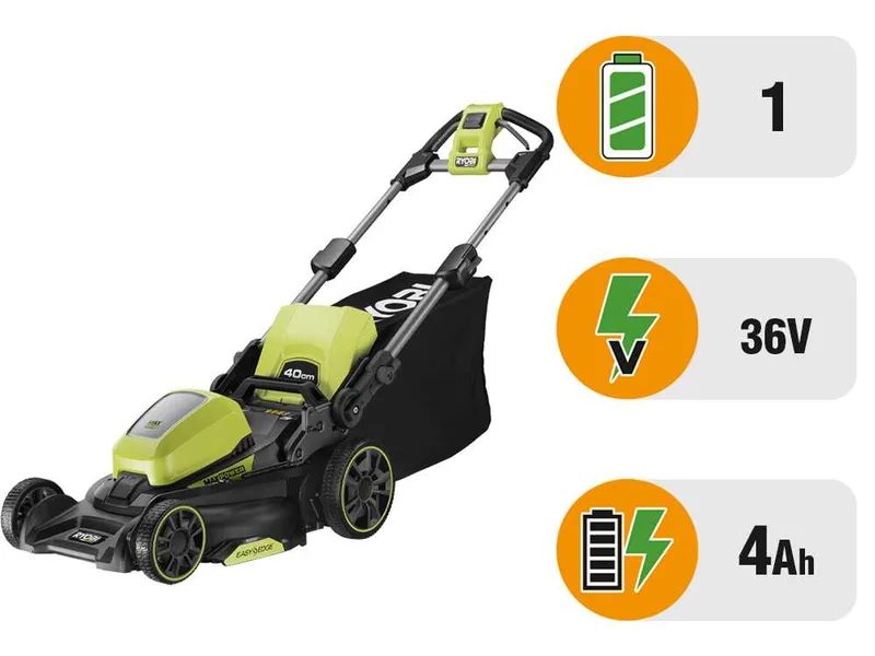 Ryobi RY36LM40A-140 - Tondeuse à gazon à batterie - MAX POWER 36V/4Ah - Largeur de coupe 40 cm