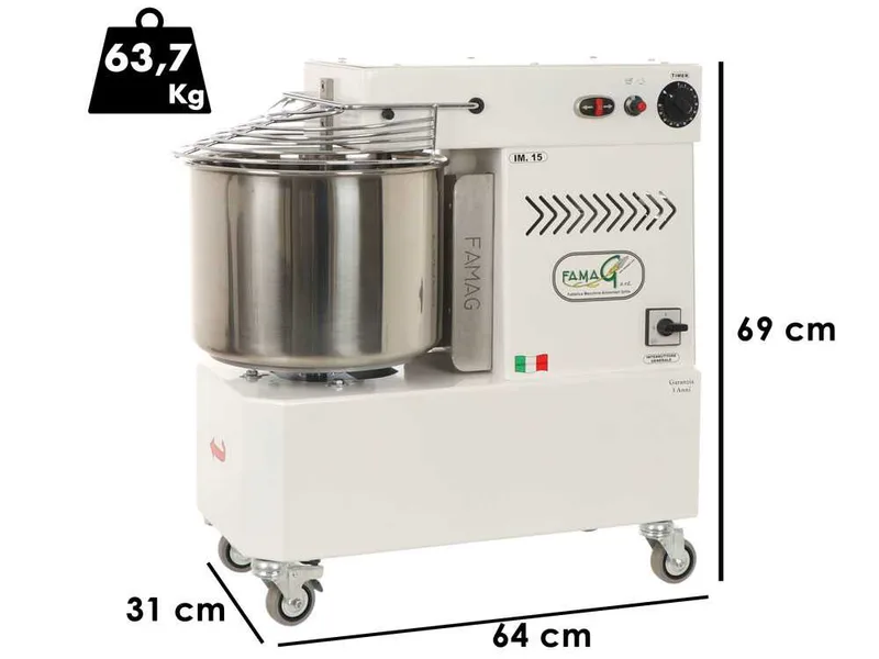 Pétrin à spirale Famag Grilletta IM15 S 10 vitesses - Haut niveau d'hydratation - Capacité de la cuve 15 Kg 19 L
