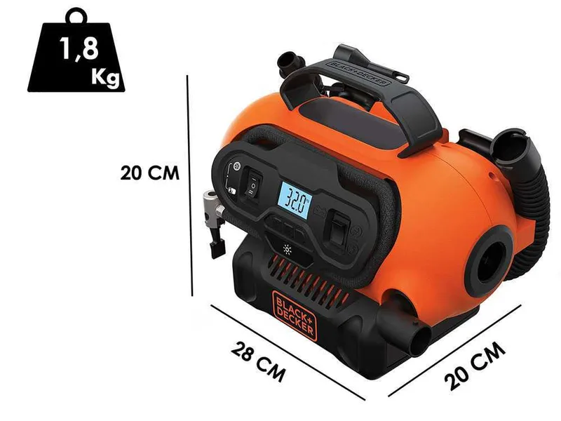 Black & Decker BDCINF18N-QS - Compresseur d'air portatif Oilless Multi-alimentation - 11 Bar Max