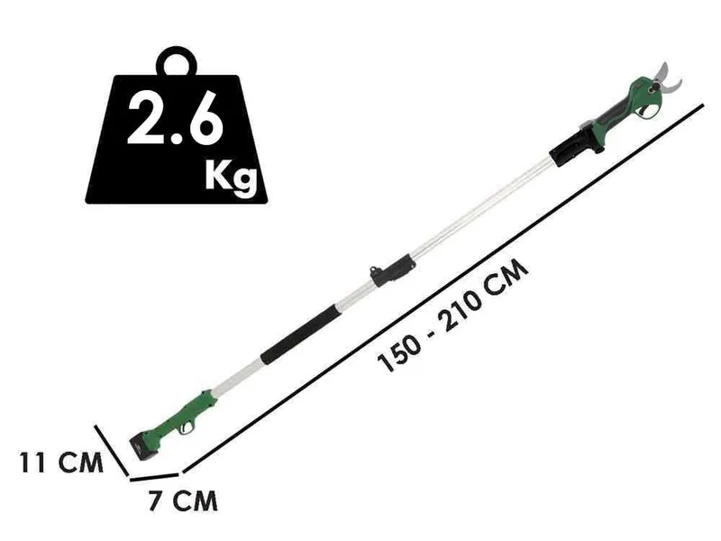 GreenBay TopCut 40 - Sécateur électrique de taille sur perche - 2x 21V 4Ah - 150/210 cm - Diamètre de coupe 40 mm