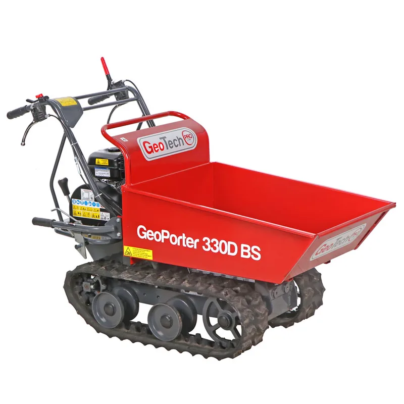 GeoTech Pro GeoPorter 330D BS - Brouette motorisée à chenilles à 4 galets avec benne dumper - 300 kg