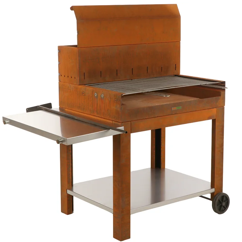 Folpo - Barbecue à bois et à charbon en acier Corten avec chariot