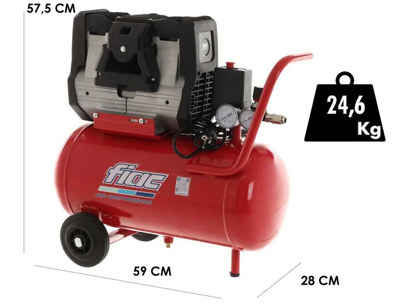 Fiac Super Silent 24 XS88 - Compresseur d'air électrique monophasé silencieux, oil-less - Moteur 0.75 Cv - 24 L