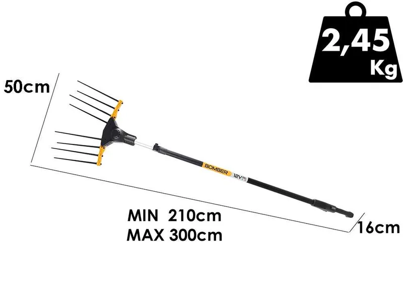 Volpi Bomber 155L - Peigne vibreur électrique à batterie - Perche télescopique de 210 à 300 cm