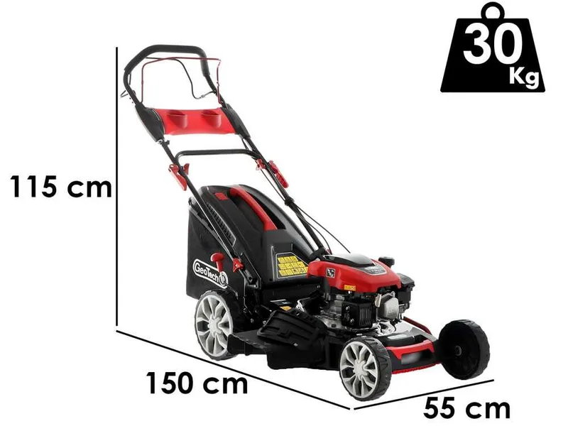 GeoTech S51-170 BMSGW - Tondeuse à gazon thermique tractée - 4 en 1 - Coupe 51 cm
