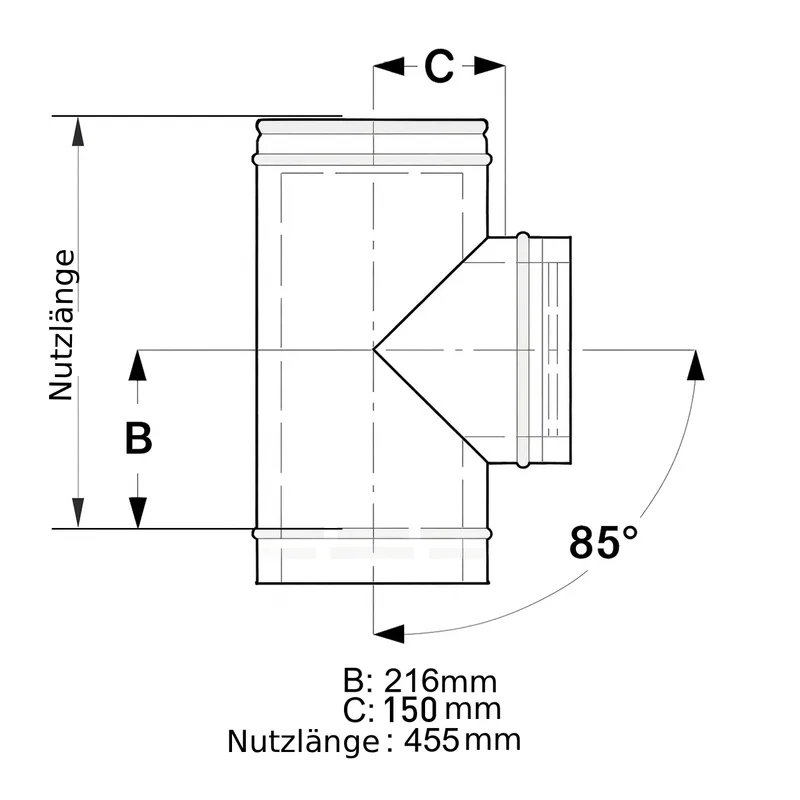 Schiedel ICS raccordement tuyaux 85° Ø150 double paroi brillant