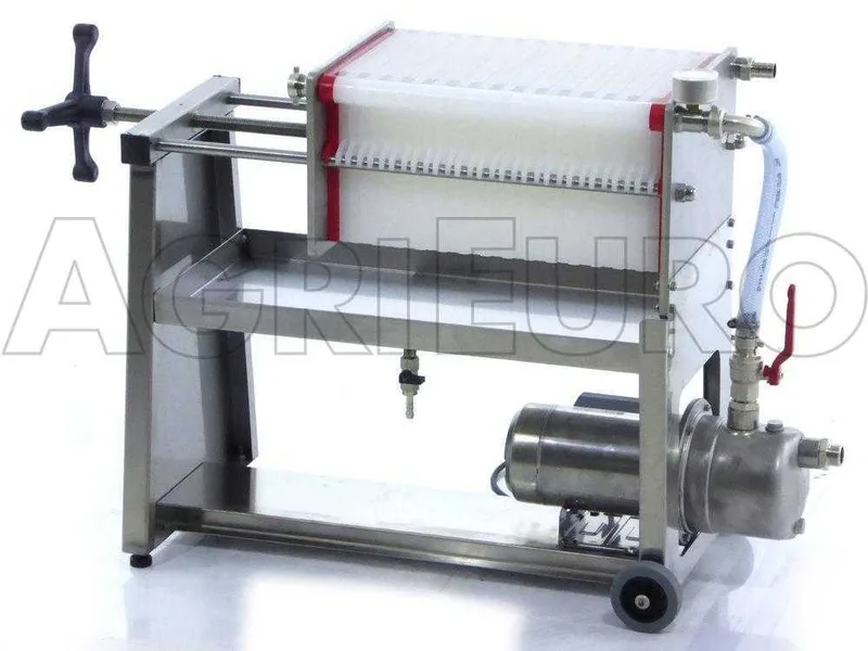 Enotecnica Pillan AF30 - Filtre pour vin 30 cartons et plaques 20x20 - pompe oenologique-châssis/pompe en acier INOX