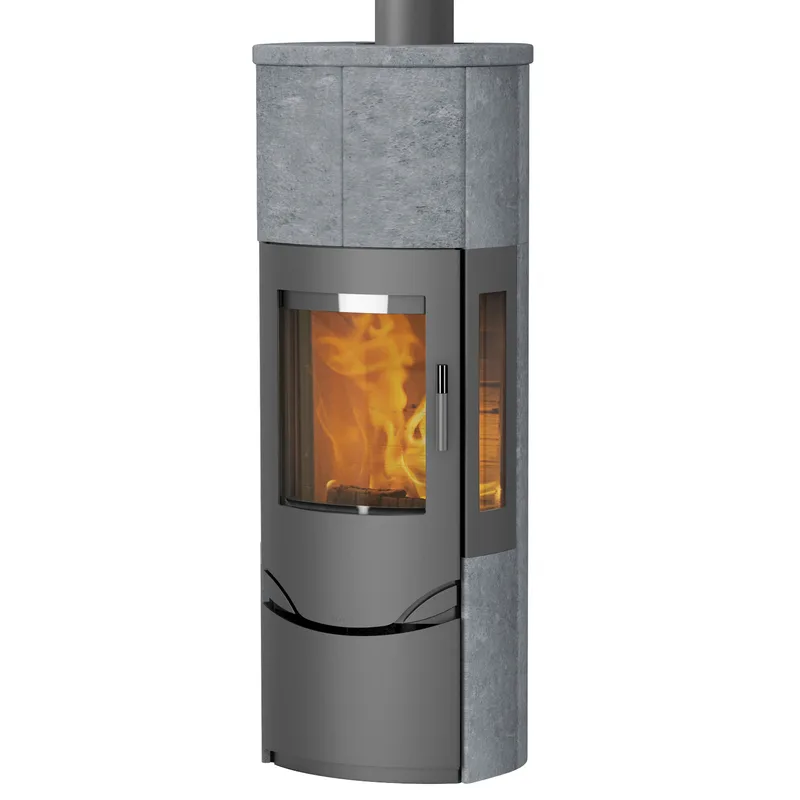 Lotus Prio M Poêle à bois Gris / Pierre ollaire / Verre latéral, incl. PowerStones, RR arrière ou RR supérieur