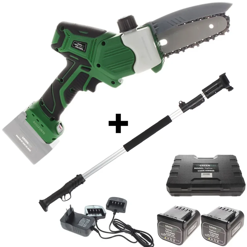 GreenBay TopSaw 5C - Élagueuse à batterie sur perche - 2 batteries de 16,8 V - 2 Ah