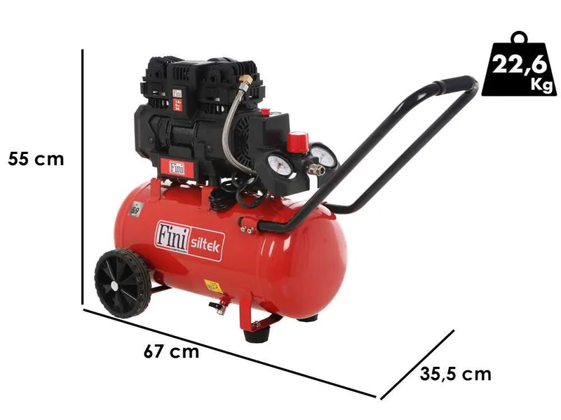 Fini Siltek TB 24 - Compresseur d'air électrique monophasé, oil-less - Moteur 1.5 CV - 24 L