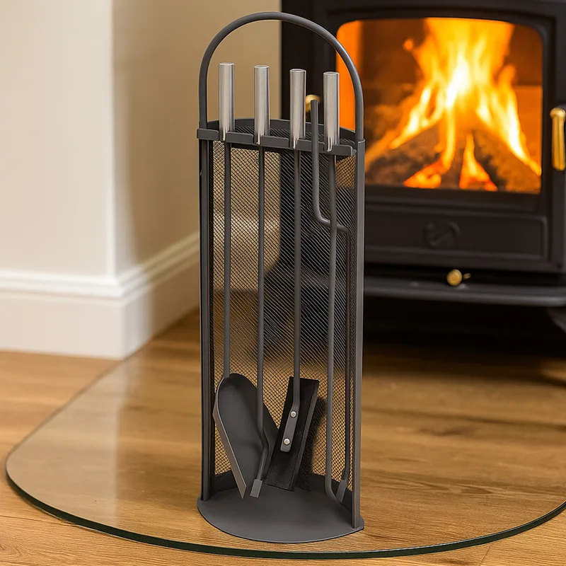 Ensemble d'accessoires pour cheminée Raik Arthur, 4 pièces, anthracite, poignées en acier inoxydable, 66 cm