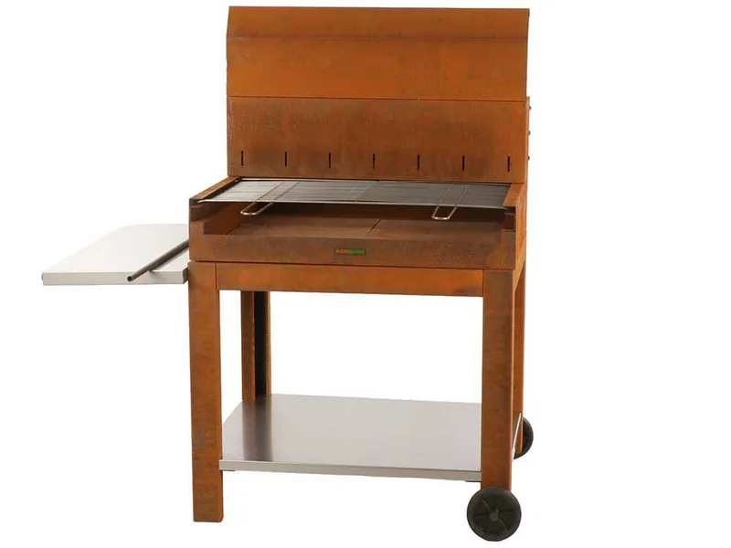 Folpo - Barbecue à bois et à charbon en acier Corten avec chariot